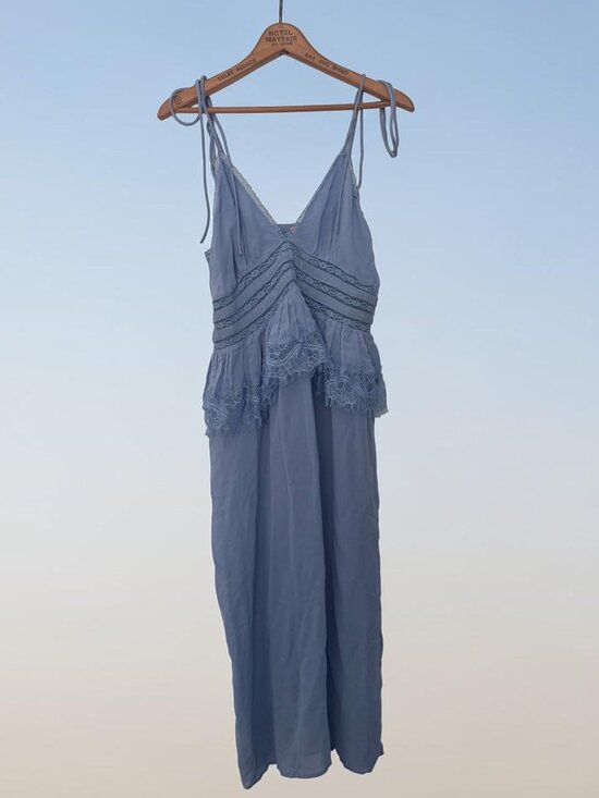 Free People Dresses & Skirts - Free People Light Blue Lace Maxi Dress – Smocked Bodice – Size M